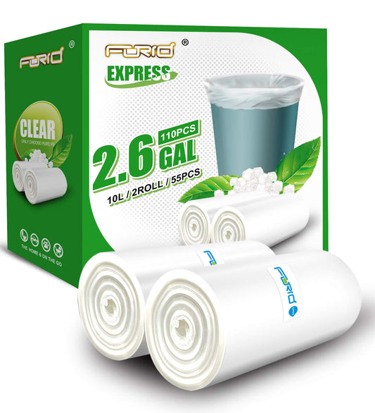 Small Clear Trash Bags FORID 2.6 Gallon Garbage Bags Wastebasket Bin Liners 110 Count Plastic Trash Bags for Bathroom Bedroom Office Garbage Can 10 Liters - Durable & Thick Trash Bag